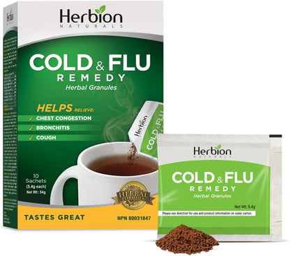 Herbion Naturals 感冒和流感颗粒 | 凉茶 | 止咳 | 咽喉痛 | 10 袋