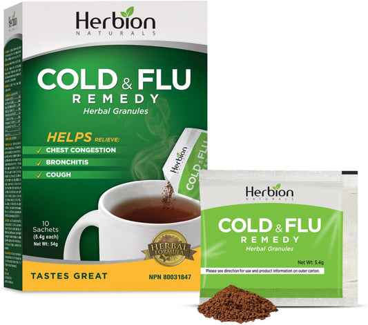 Herbion Naturals 感冒和流感颗粒 | 凉茶 | 止咳 | 咽喉痛 | 10 袋