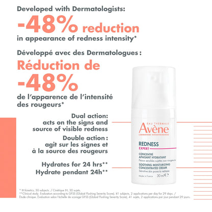 Eau Thermale Avène Redness Expert Soothing Moisturizing Concentrated Cream, Facial Redness Relief Cream - Skin Soothing and Moisturizing - Face Cream for Sensitive Skin, 30ml
