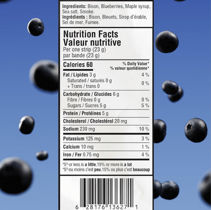 野牛蓝莓肉干零食 | 原住民超级食物 | 采用草饲野牛制成 | 加拿大原住民所有 | 高蛋白、无麸质、无大豆，4 包