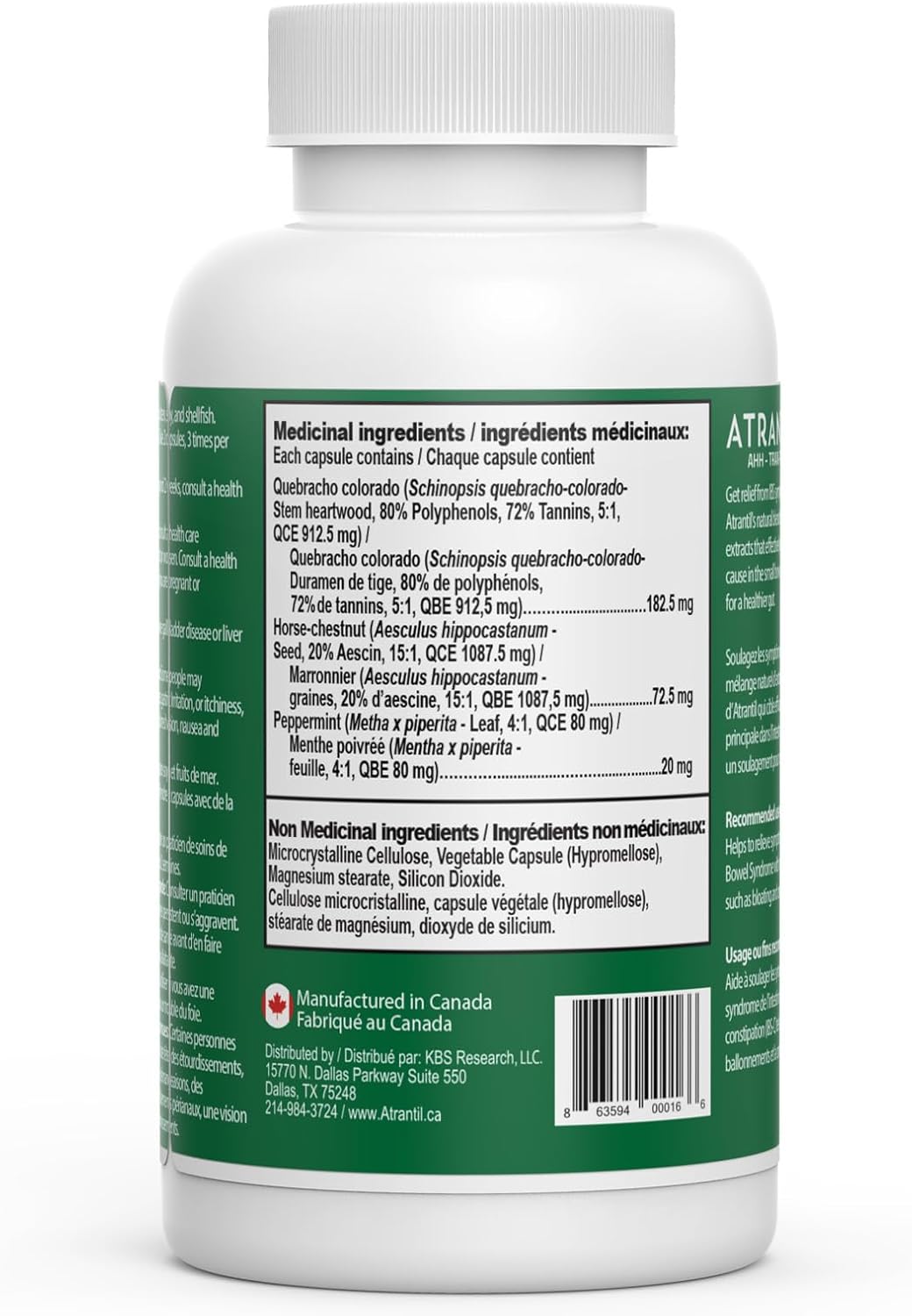 Atrantil：肠易激综合征 (IBS)、腹胀、腹部不适、排便习惯改变以及强效多酚，有助于日常消化健康，90 粒