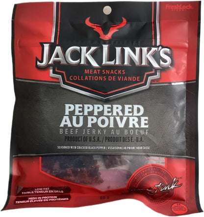 Jack Link's Beef Jerky, Peppered, 80g (Pack of 12) - High Protein, Low Fat