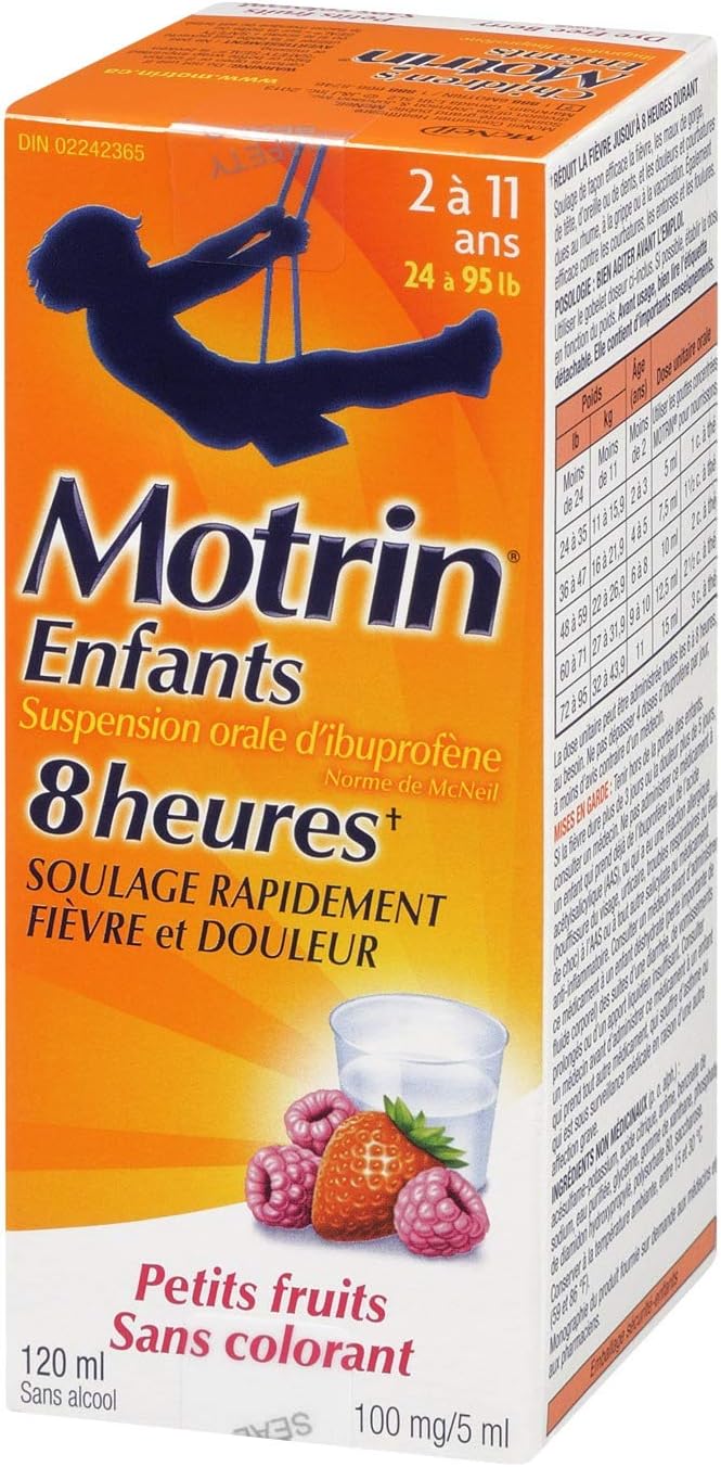 Motrin 儿童液体止痛药，退烧时间长达 8 小时，布洛芬，浆果味，无色素，120 毫升