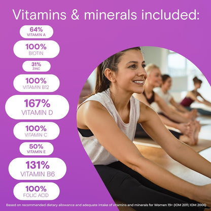 每日一片女士複合維生素軟糖 - 每日補充女性所需維生素軟糖，含維生素 A、C、D 和鋅，有助於增強免疫功能，含生物素，有益於頭髮、皮膚和指甲健康，60 粒軟糖