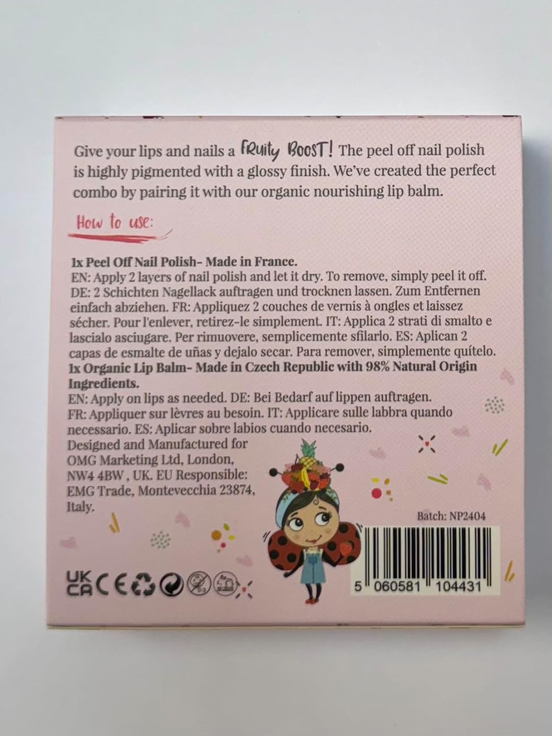 Miss Nella Nail Polis + Lip Balm set- Special Peach Glitter Nail Polish for Kids- PEACH SLUSHIE, with Peel-off, Water Based & Odour Free Formula + BUTTER CHEEKS pink hypoallergenic lip balm