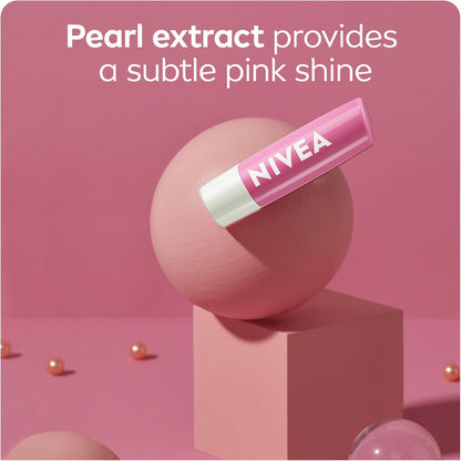 NIVEA Pearly Shine Lip Balm | Pearly Pink Shimmer Tinted Lip Care, 24H Hydration | 2x4.8g Tubes