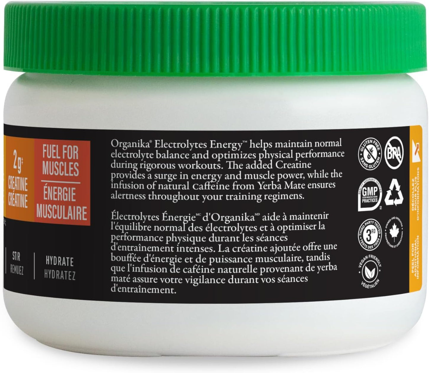Organika 電解質能量 - 運動前，2 克肌酸，天然馬黛茶咖啡因，肌醇 - 百香果番石榴味 - 180 克