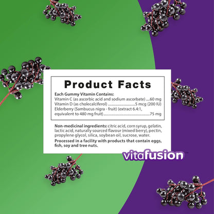 Vitafusion 接骨木果软糖补充剂，225 毫克锌/天，60 粒