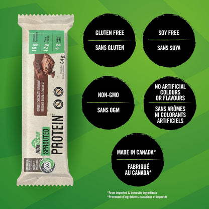 Iron Vegan Sprouted Protein Bars | Double Chocolate Brownie Flavour | 12 Pack & Sprouted Protein, Chocolate Flavour, 1kg | Vegan, plant-based, organic, gluten-free