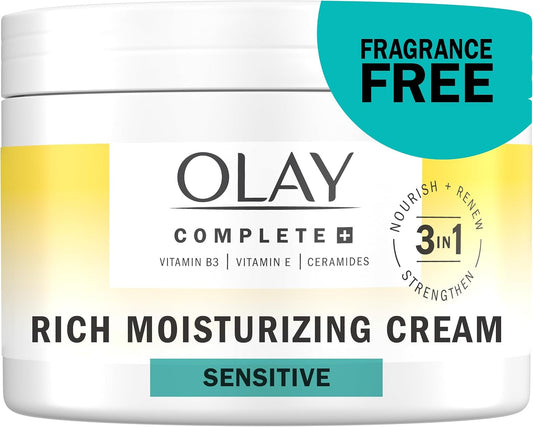 Olay Complete + Rich Moisturizing Cream Fragrance-Free, 3-in-1 Hydrating Face Cream for Dry Skin with Vitamin B3, Vitamin E, and Ceramides, 251 mL