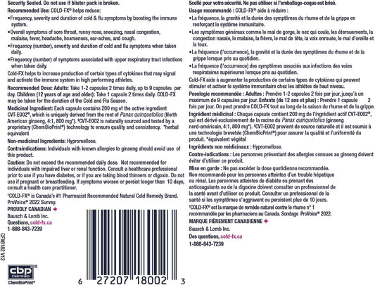 COLD-FX 每日支持，人参提取物，降低感冒和流感风险，支持免疫系统 - 18 粒素食胶囊