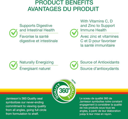 Jamieson Advanced Probiotic 10 Billion Active Cells + Vitamin C, D3, B12, and Zinc. Supports Digestive and Immune Health, Naturally Energizing, and Source of Antioxidants, Non-GMO, Gluten-Free, 30 Vegetarian Capsules
