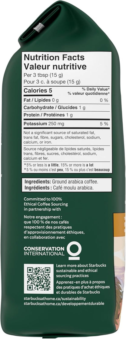 星巴克 True North 研磨咖啡，轻度烘焙咖啡，100% 研磨阿拉比卡咖啡豆 - 340 克袋装（6 包，2040 克）