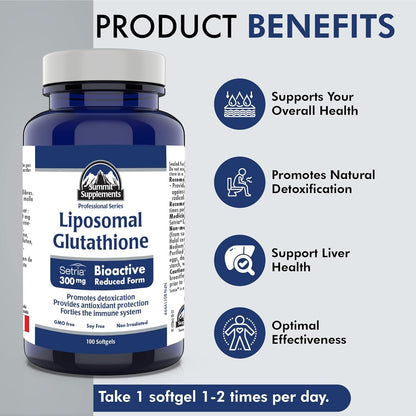 脂質體穀胱甘肽 300 毫克，100 粒軟膠囊 - 100 天用量，Setria 還原型，強效抗氧化，令肌膚容光煥發，活力充沛，健康健康，非轉基因，不含大豆，加拿大製造，抗塑料污染