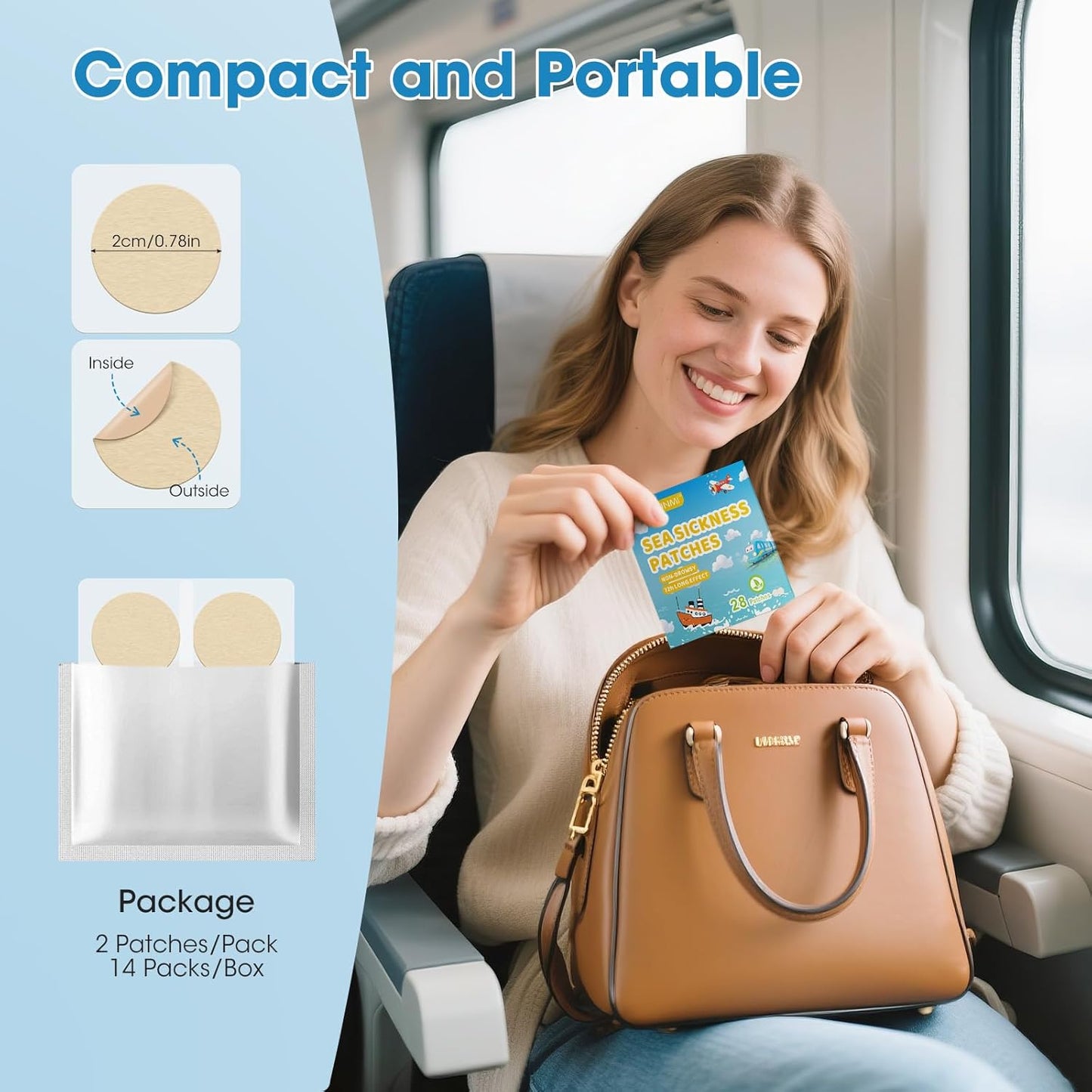 MQXUNMI Sea Sickness Patch for Cruise, 28 Count Motion Sickness Patches- Relieves Dizziness from Seasickness and carsickness, Suit for Travel of Car and Boat Rides, Cruise and Airplane