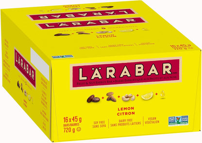 LÄRABAR 柠檬、水果和坚果能量棒，16 条装，无麸质，纯素，家庭装，零食棒，720 克/包