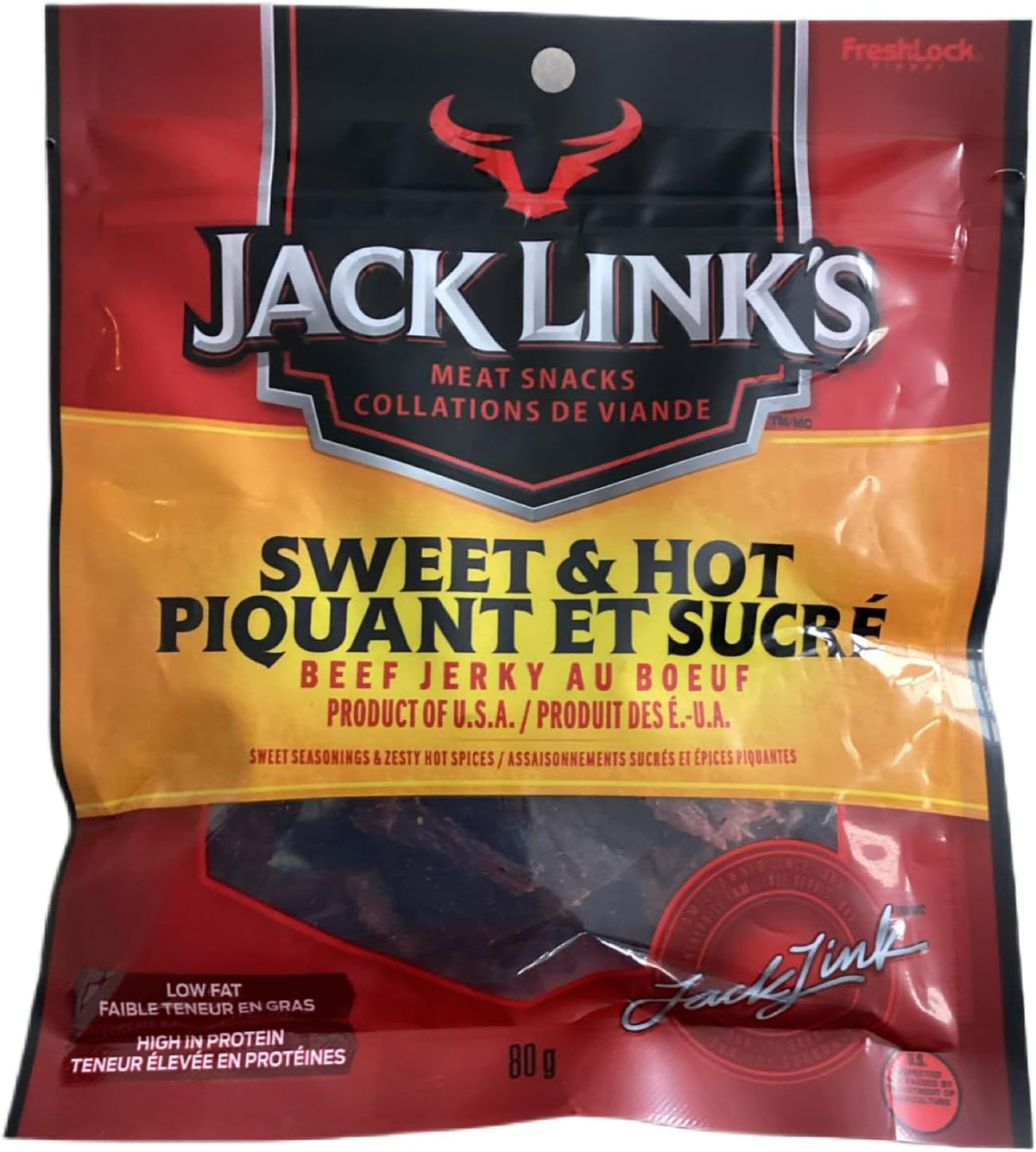 Jack Link's Beef Jerky, Sweet & Hot, 80g (Pack of 12) - High Protein, Low Fat