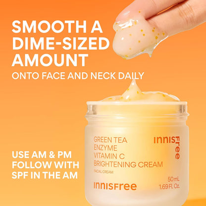 innisfree Green Tea Enzyme Vitamin C Brightening Cream, Korean Face Moisturizer for Dark Spots, Hydration & Radiant Skin