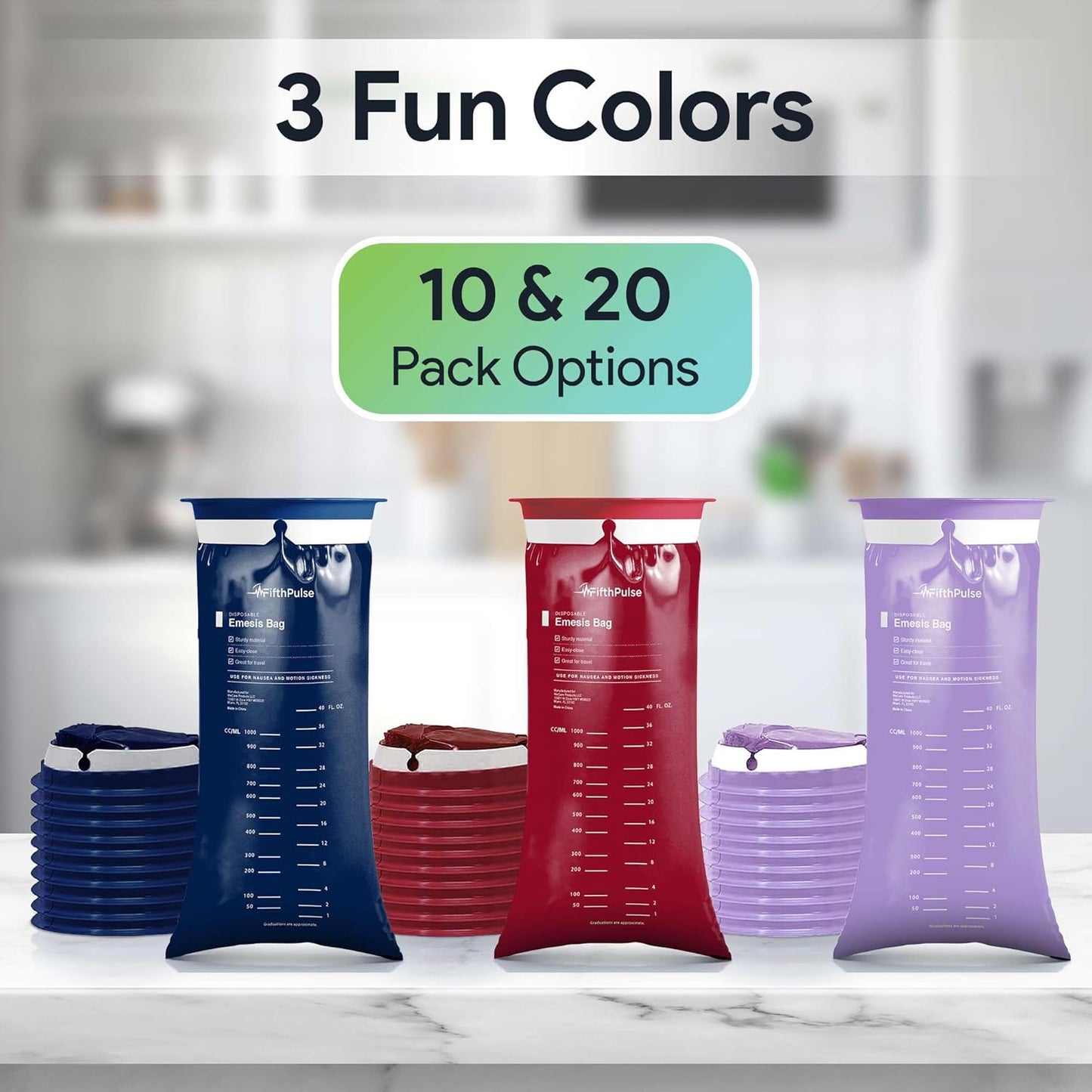 FifthPulse 一次性薰衣草嘔吐袋 - 10 個裝，適合兒童和成人 - 適用於汽車、飛機和旅行的一次性嘔吐袋 - 適用於懷孕、暈車和噁心