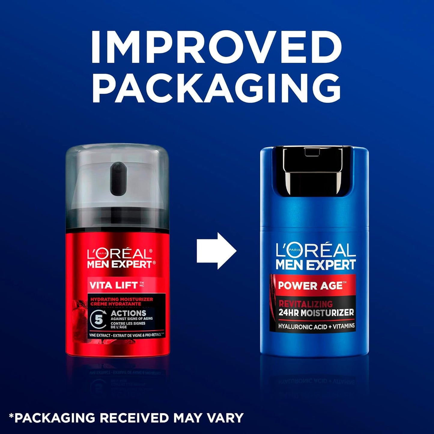 L’Oréal Paris Men Expert Face Cream Men with Hyaluronic Acid and Vitamins, Fights Signs of Aging, Power Age, Packaging May Vary, 50 mL