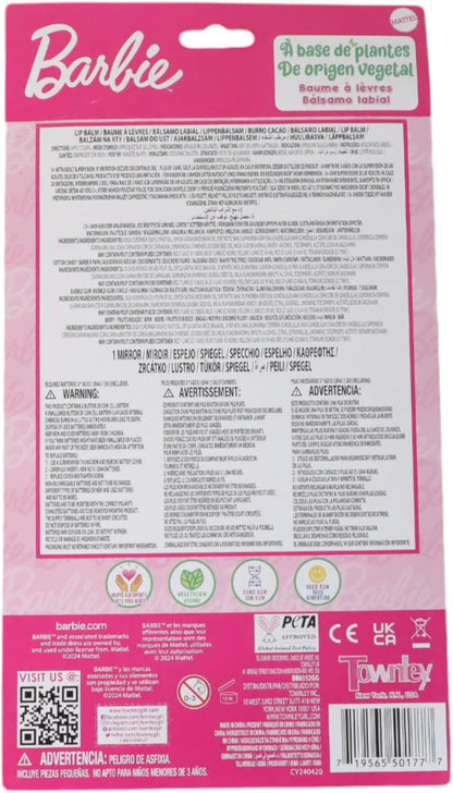 Townley Girl Barbie 4-Pack Lip Balm With Light Up Mirror - Moisturizing, Hydrating Lip Balm