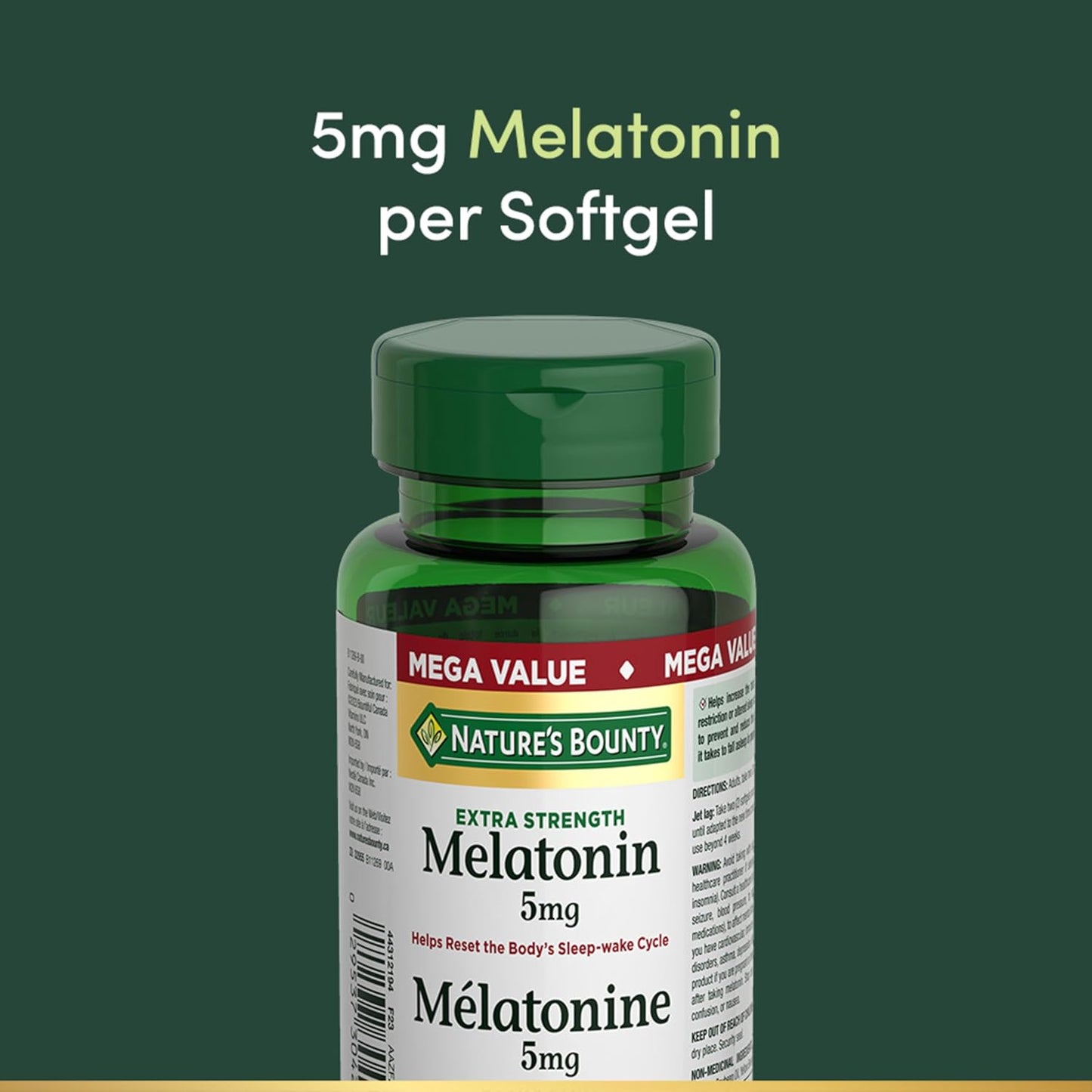 自然之寶褪黑激素，強效，5 毫克，幫助重置睡眠-覺醒週期，幫助增加總睡眠時間，幫助入睡，超值裝，軟膠囊，40.6 克