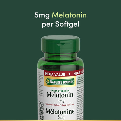 自然之寶褪黑激素，強效，5 毫克，幫助重置睡眠-覺醒週期，幫助增加總睡眠時間，幫助入睡，超值裝，軟膠囊，40.6 克