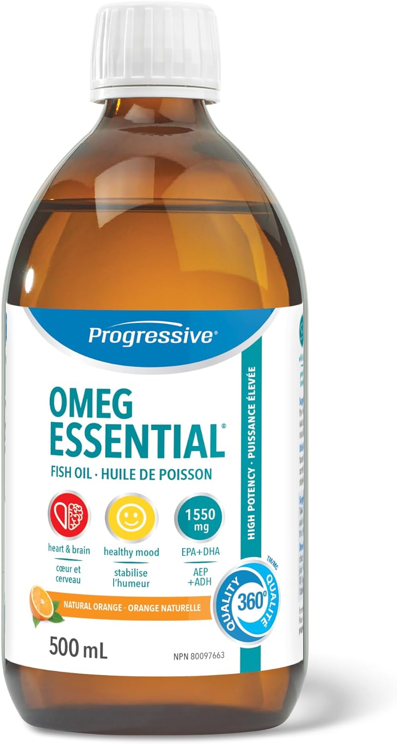 OmegEssential Liquid Fish Oil Supplement - 1,000 mg EPA + 550 mg DHA, Orange Flavour, 500 ml