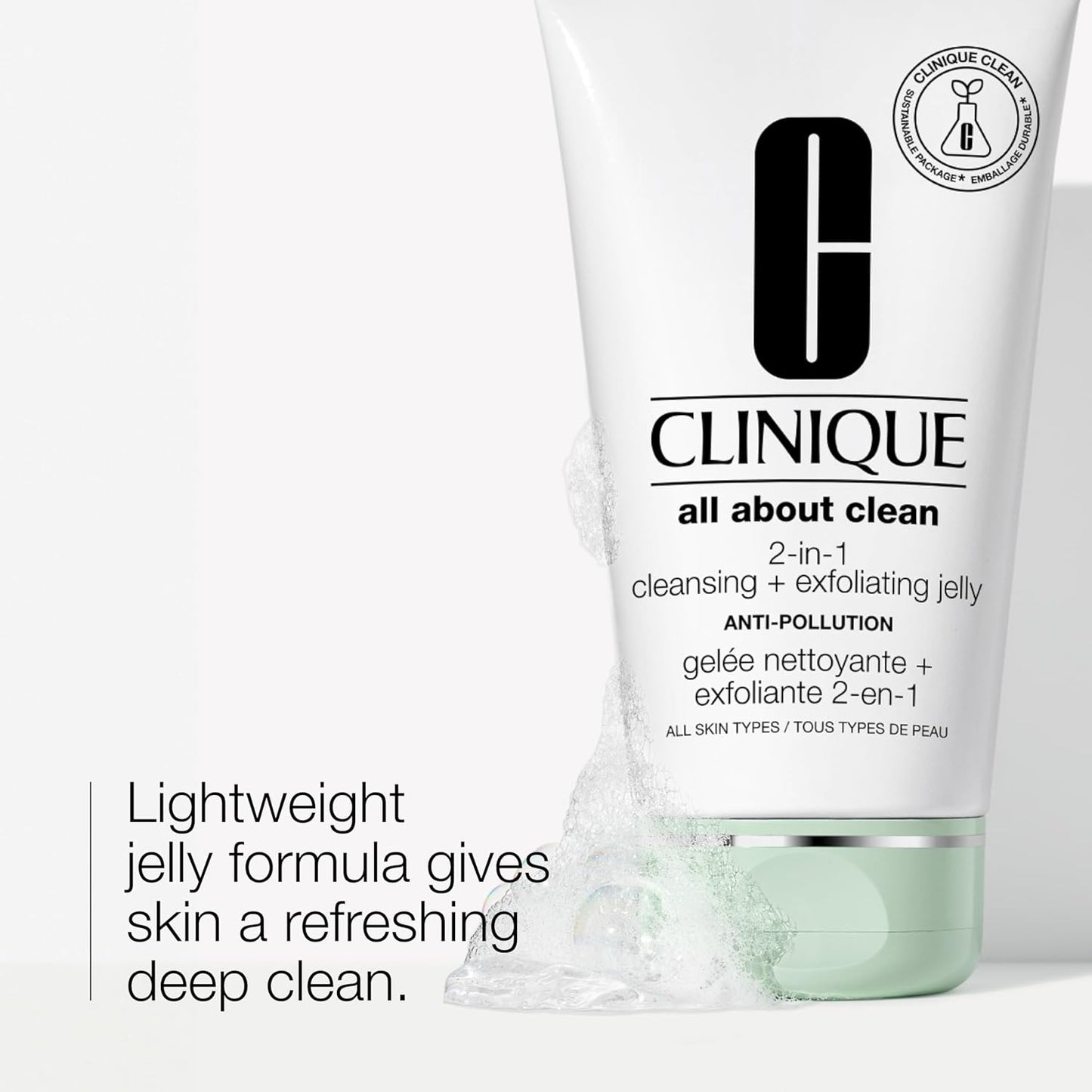 Clinique All About Clean 2-in-1 Cleansing + Exfoliating Jelly, Face Cleanser & Exfoliator With Salicylic Acid For All Skin Types, 150ml