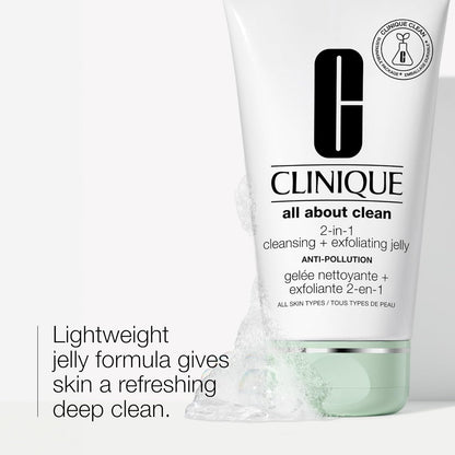 Clinique All About Clean 2-in-1 Cleansing + Exfoliating Jelly, Face Cleanser & Exfoliator With Salicylic Acid For All Skin Types, 150ml