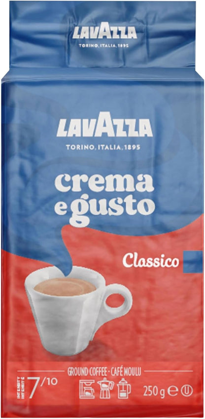 Lavazza Crema E Gusto 研磨咖啡混合物，浓缩咖啡深度烘焙，12 x 250 克砖 - 正宗意大利风味，在意大利混合和烘焙，非转基因，口感浓郁，余味悠长 - 3 公斤研磨咖啡