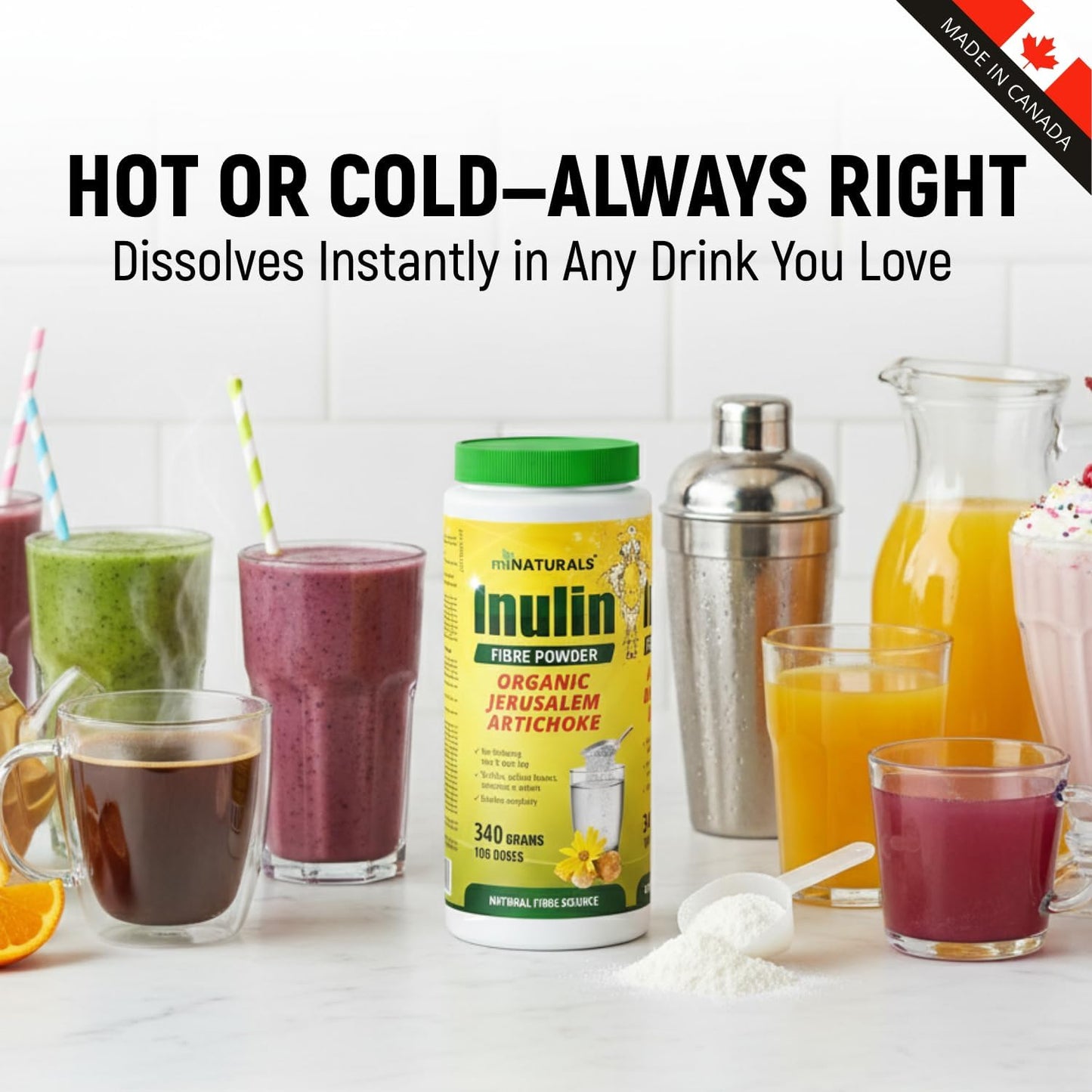 miNATURALS Pure Inulin Fiber Powder - Natural Prebiotic Dietary Fibre Supplement - Made from Organic Jerusalem Artichoke - (340g - 106 Doses)