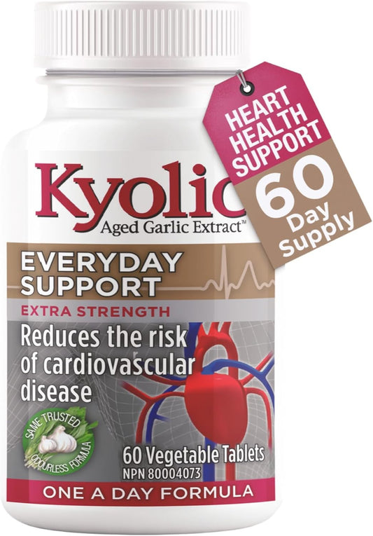 Kyolic - Odourless Aged Garlic Extract Everyday Support Extra Strength One-A-Day 1000mg, 60 Veg Tablets 60-Day Supply - Kyolic Garlic Supplements, Garlic Pills - Herbal Supplement for Wellness Support