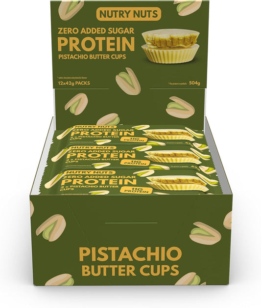 Nutry Nuts Protein Peanut Butter -1 Box of 12 - Only 1.3 g Sugar - 10-12 g Protein -2-pack (12 Count, White Choc Pistachio)