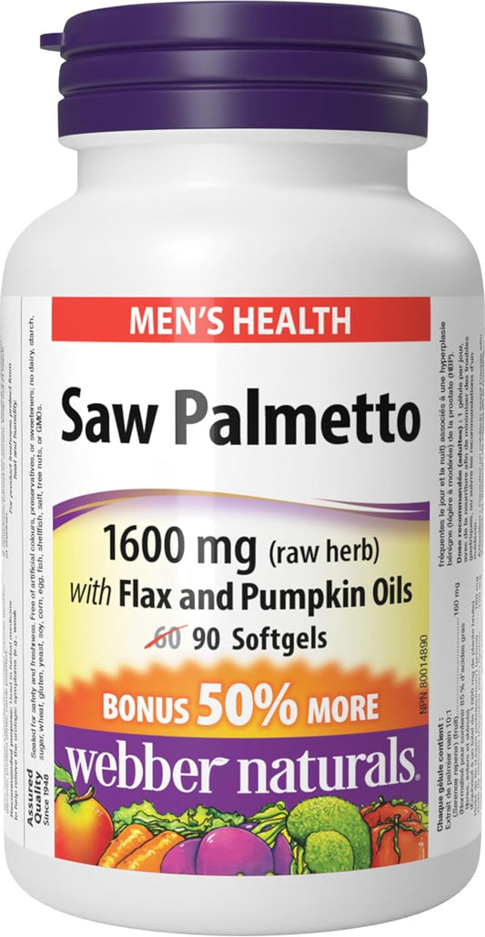 Webber Naturals Saw Palmetto 160 mg, Contains Flax and Pumpkin Oil, 90 Softgel & Vitamin D3 2500 IU Extra Strength, 180 Softgels, For Healthy Bones, Teeth, and Helps Prevent Vitamin D Deficiency