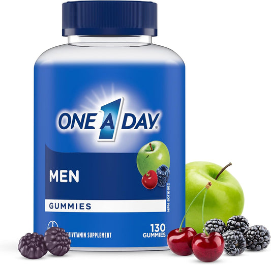 One A Day 男士复合维生素软糖 - 男士每日补充维生素软糖，含维生素 A、C、D、锌（有助于免疫和骨骼健康）、生物素（有助于能量代谢）、维生素 E、硒（抗氧化剂），130 粒软糖