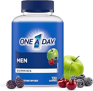 One A Day 男士复合维生素软糖 - 男士每日补充维生素软糖，含维生素 A、C、D、锌（有助于免疫和骨骼健康）、生物素（有助于能量代谢）、维生素 E、硒（抗氧化剂），130 粒软糖