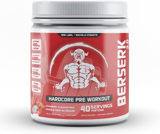 Predator Labs - Berserk 3.0 - Hardcore Pre-Workout, Energy and Pump Formula 40 Servings (Strawberry & Dragon Fruit)
