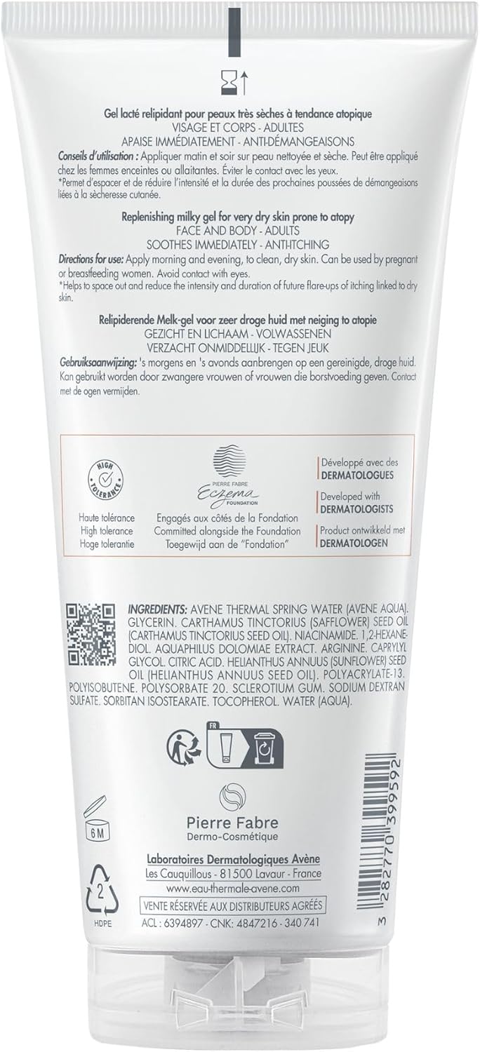 Eau Thermale Avène XeraCalm A.D Replenishing Milky Gel for Very Dry & Eczema-Prone Skin, Dermatologist Tested & Suitable for Sensitive Skin, 200 ml