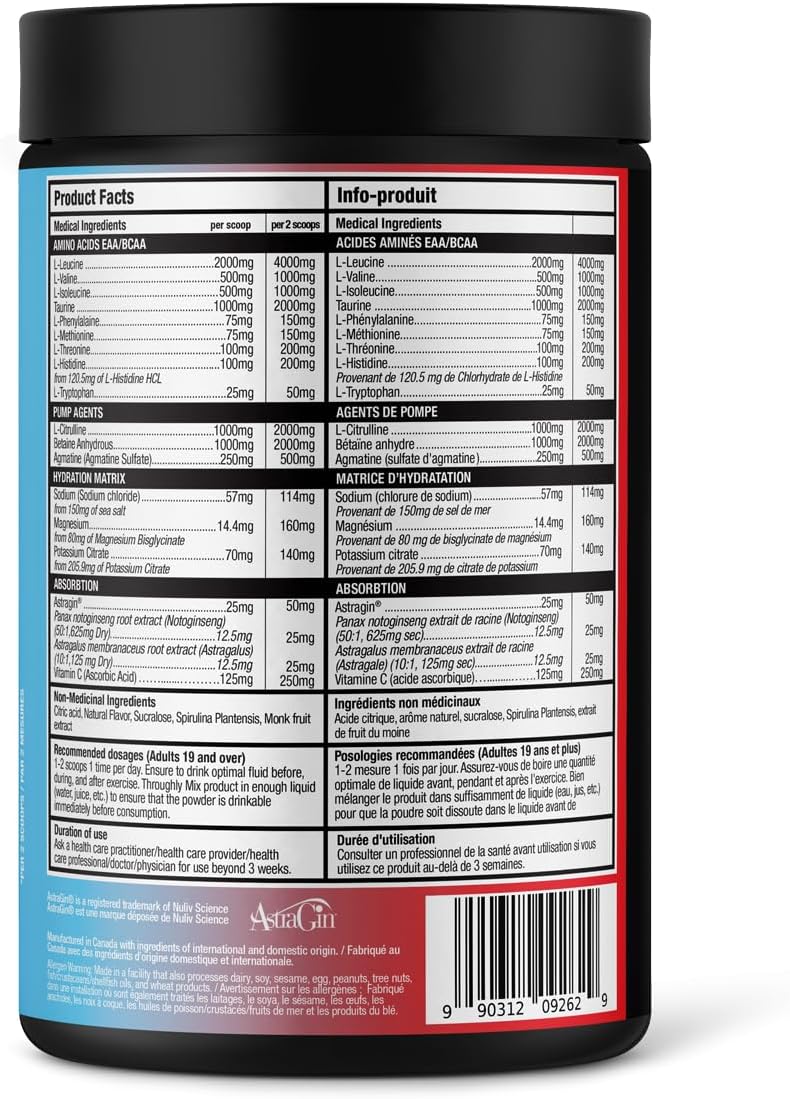 BULL Nutrition Amino Xplode – 12克 EAA/BCAA + 4.5克 Pump 和 500毫克電解質水合混合物 – 加拿大製造 – 60/30 份 – 火箭汽水口味（紅、白和汽水）