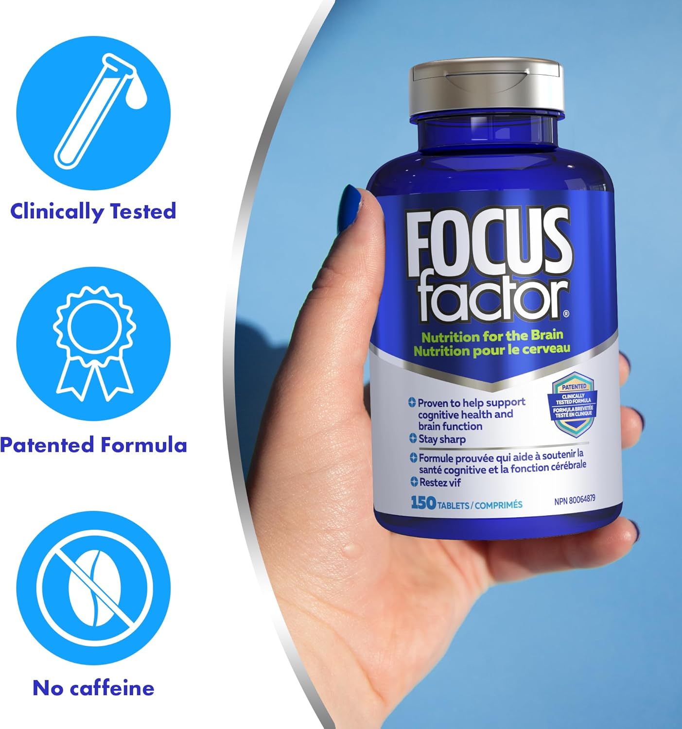 Focus Factor 大腦補充劑和完整複合維生素（150 粒），含鋅、鎂、維生素 B6、B12、D、假馬齒莧和 N-乙醯酪氨酸，支持認知功能和大腦健康