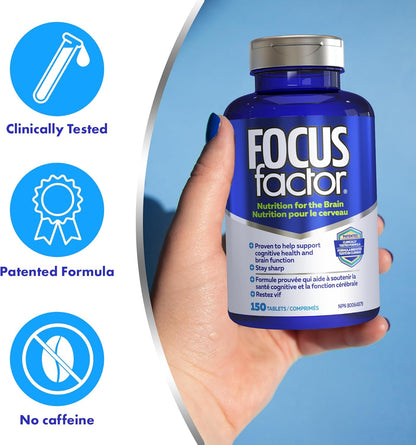 Focus Factor 大腦補充劑和完整複合維生素（150 粒），含鋅、鎂、維生素 B6、B12、D、假馬齒莧和 N-乙醯酪氨酸，支持認知功能和大腦健康
