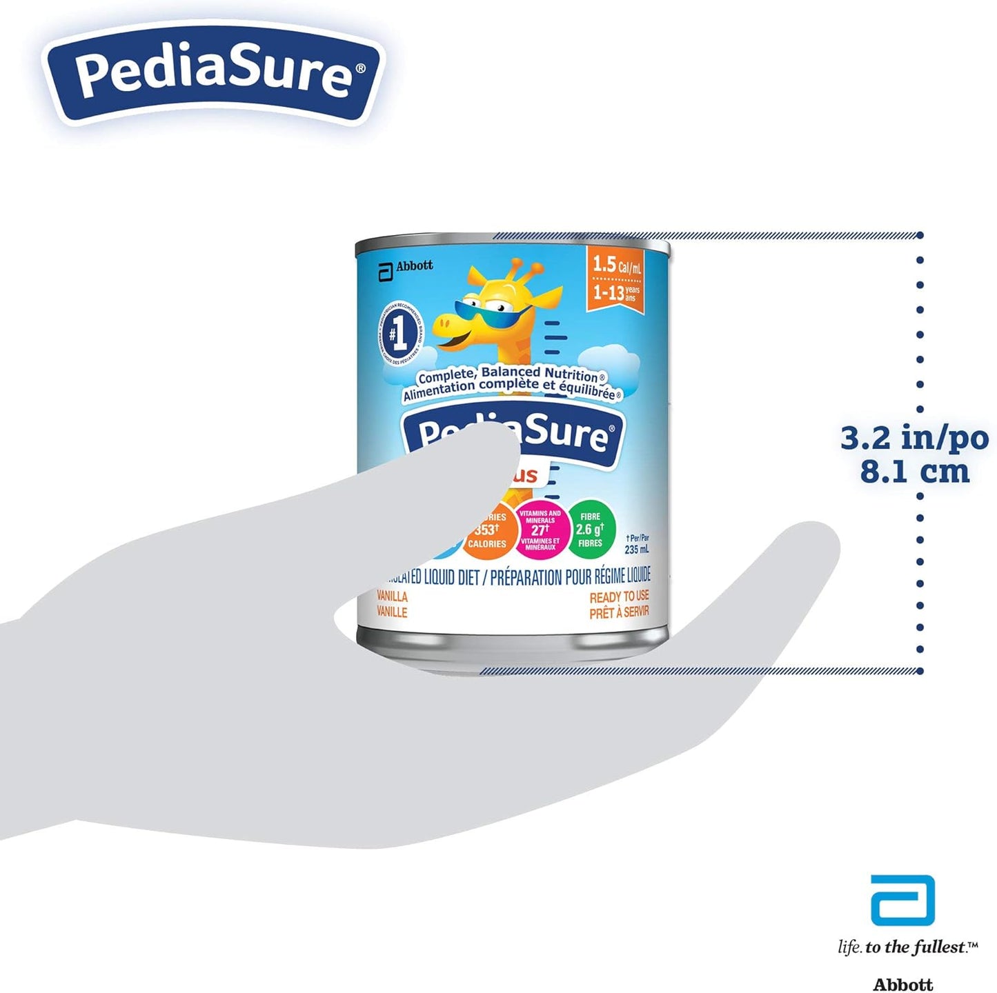 Pediasure Plus（含纤维），配方流质饮食，235 毫升罐装，香草味，12 罐装，2820 毫升