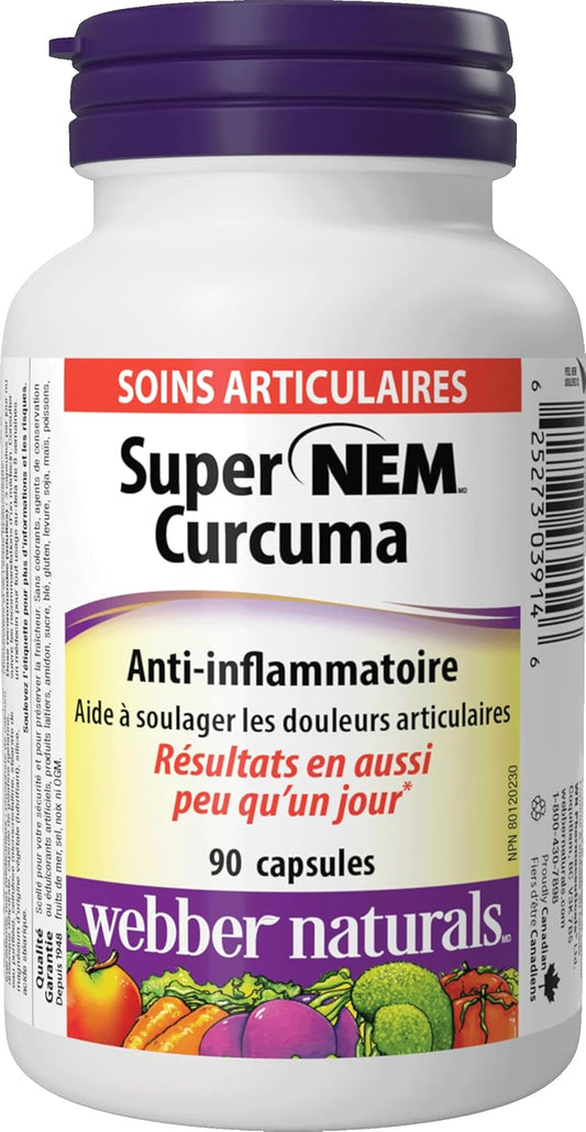 Webber Naturals Super NEM Turmeric, 90 Capsules, Natural Eggshell Membrane for Support of Joint Pain and Stiffness, Non-GMO, Gluten and Dairy Free