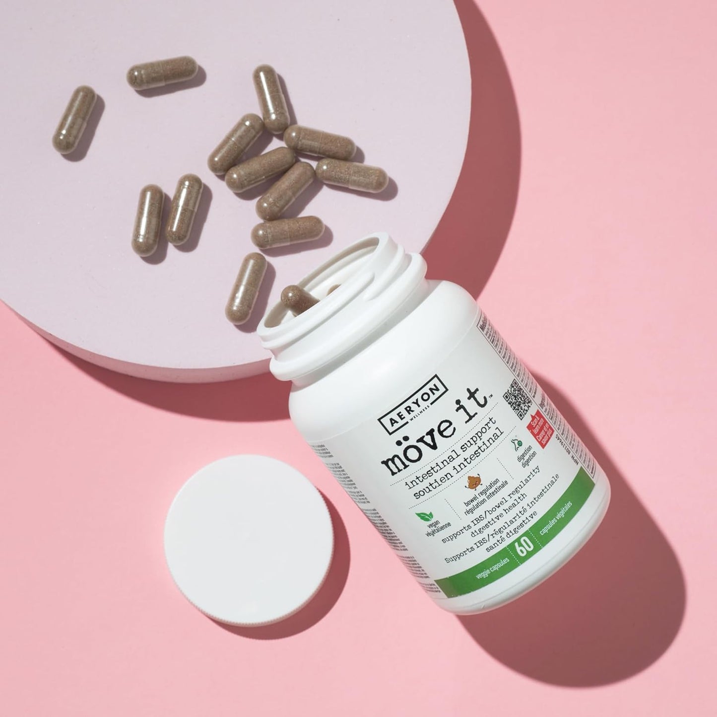 Möve it 全天然无泻药大便软化剂，Aeryon Wellness 出品 | 加拿大制造 | 含消化酶，缓解肠易激综合征 (IBS) | 缓解腹胀，恢复肠道健康 | 天然结肠清洁剂（60 粒素食胶囊）