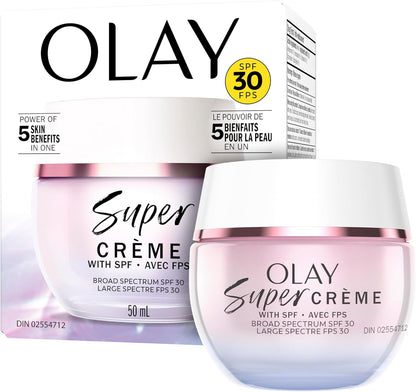Olay Super Cream with Sunscreen SPF 30, Ultra Lightweight Face Moisturizer with Vitamin C, Hyaluronic Acid, Niacinamide, Vitamin E, and Collagen Peptide, 50 mL