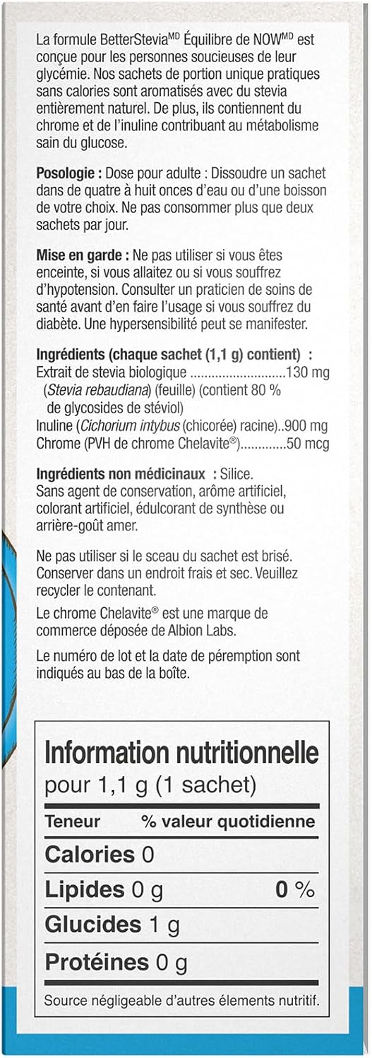 NOW Foods BetterStevia Balance 含铬和菊粉，零卡路里颗粒状甜味剂包，生酮友好，适合糖尿病患者，不含赤藓糖醇，100 包