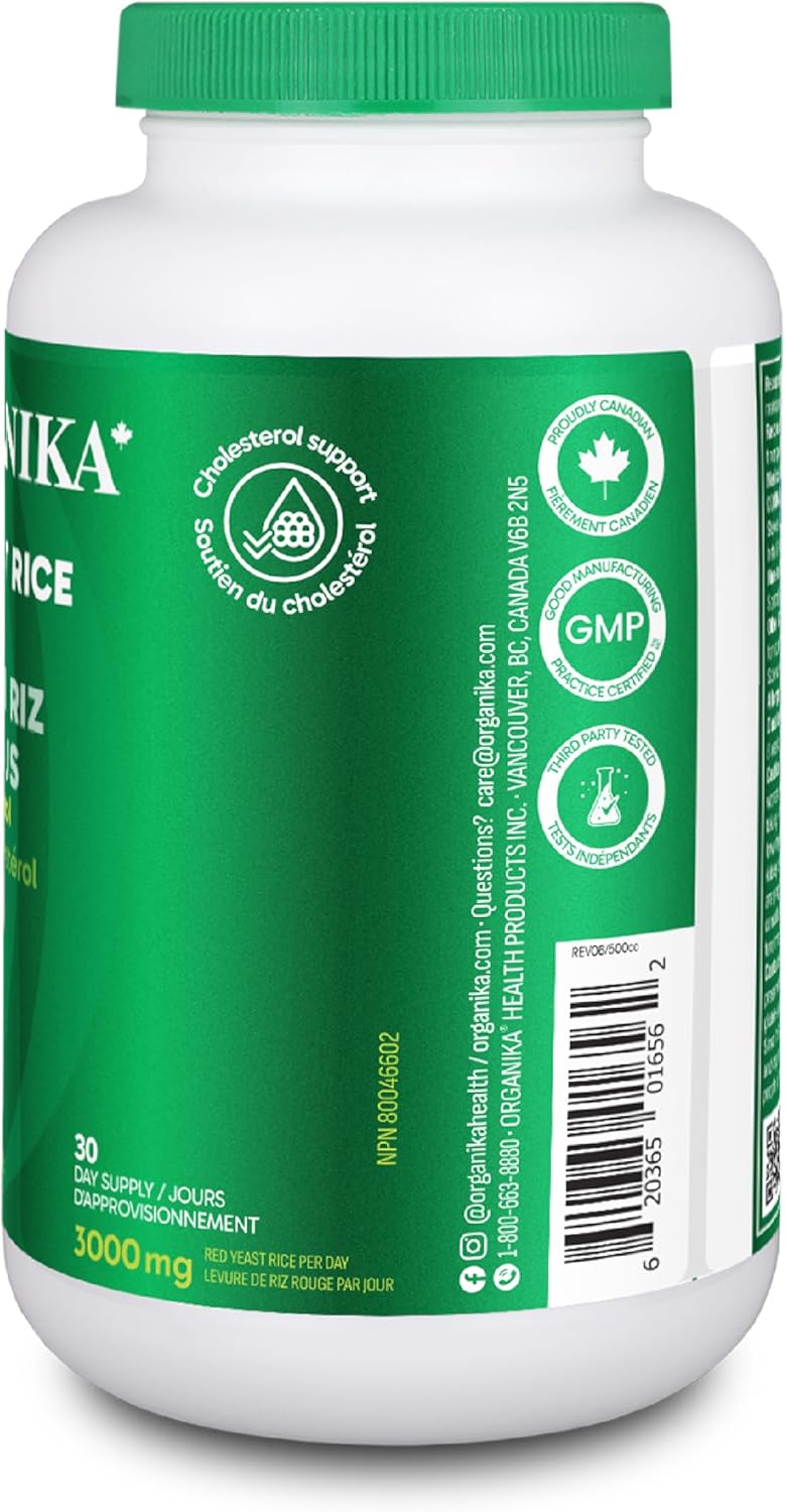 Organika 加拿大制造红曲米 - 植物固醇，胆固醇支持 - 180 粒胶囊
