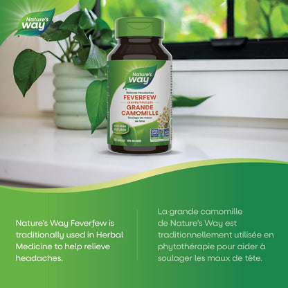 Nature's Way Feverfew Leaves, Helps Relieve Headaches, 380mg of Feverfew herb per capsule, 100 Vegetarian Capsules