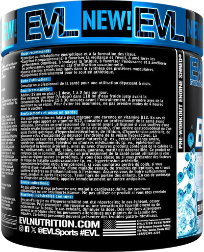 Evlution Nutrition ENGN Shred 锻炼前粉 - Shredding 锻炼前粉，含 CLA、L-肉碱和铬，可增强注意力、能量和耐力 - Blue Raz